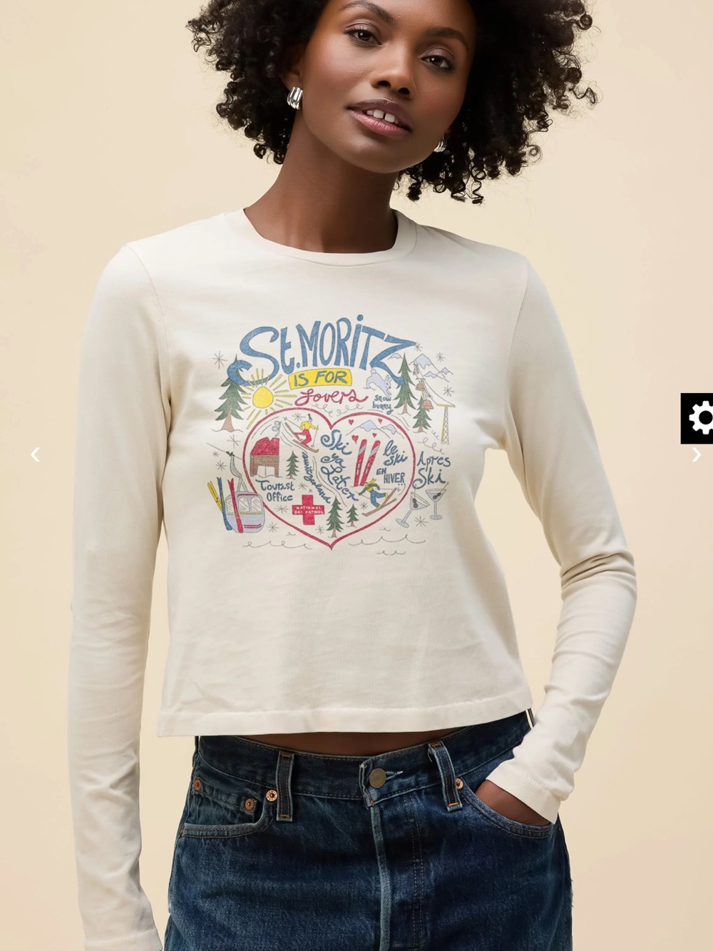 Daydreamer Cream St. Moritz Ski Graphic Long Sleeve Tee